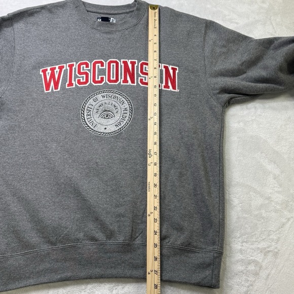 Wisconsin Badgers Crewneck Sweatshirt Gray Big Cotton Logo Mens M - Picture 5 of 9
